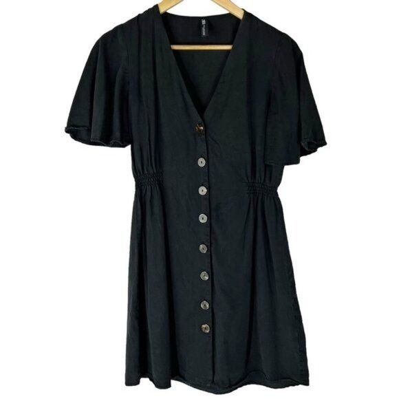 Zara Black Button Front Mini Dress XS LBD Whimsigoth Academia Minimalist - Picture 1 of 4